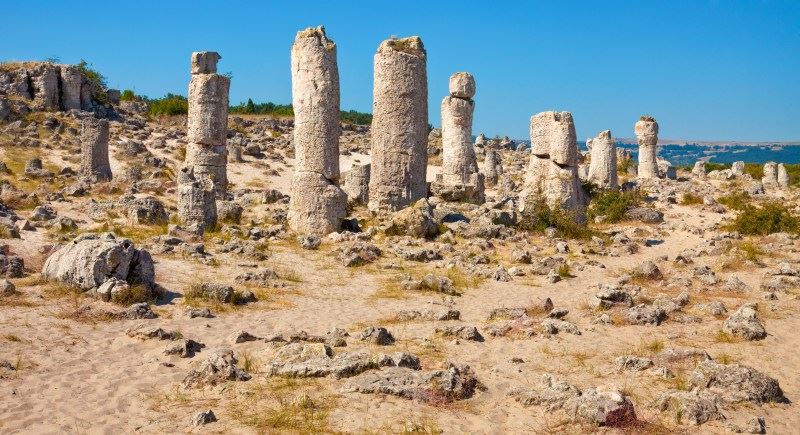 Panoramic view of the Upright Stones natural phenomenon near Varna, Bulgaria.